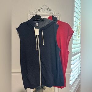 2 brand new Mens Slim Fit Sleeveless Lightweight Zip Up Hoodie size XL